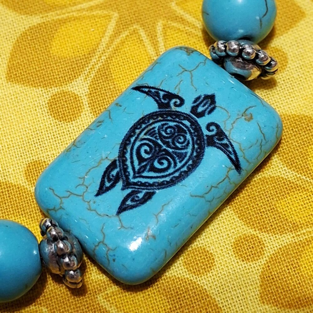 Artisan Hand Crafted Bracelet Turtle Tribal Art Silver Turquoise Beaded OSFM - Picture 5 of 11